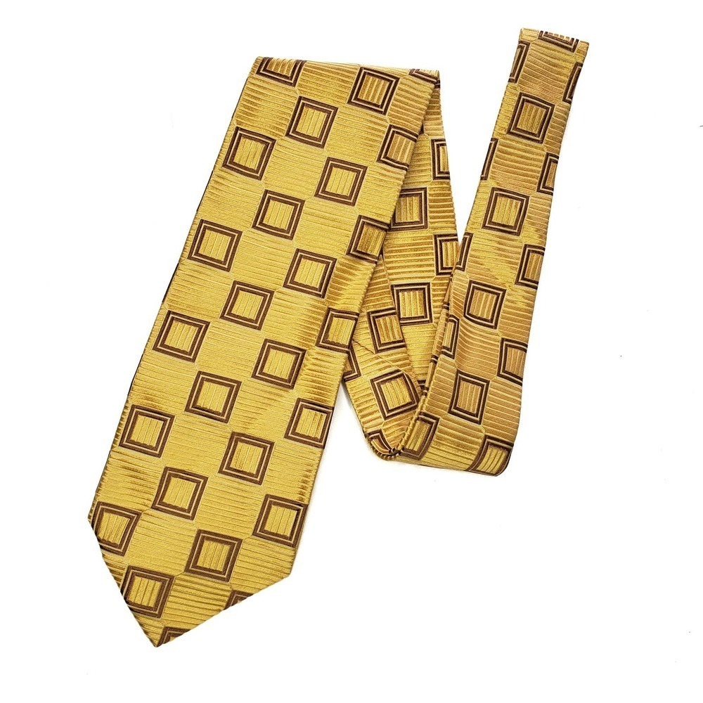 Ermenegildo Zegna Silk Tie Yellow Gold Box Square Textured 58" Men's Necktie